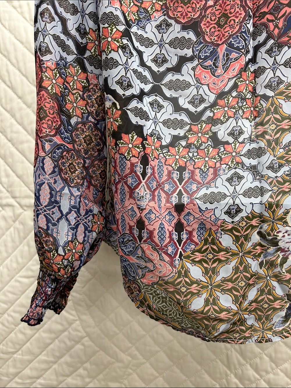 Posh Multicolor Floral Patchwork Ruffle-Collar Blouse - Picture 10 of 15